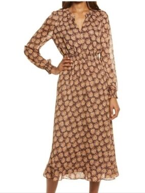 Charles Henry Chiffom Floral Long Sleeve Midi Dress